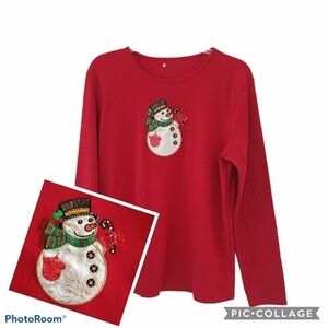Designers Original Snowman Long Sleeve Red Tee Shirt Size L